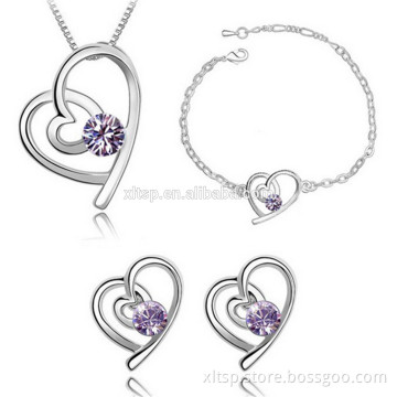 2016 Elegant design purple turquoise earring pendant bracelet jewelry set
